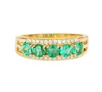 Grewod Her Wedding Ring 14K Gold Ring Vintage 0.45ct Round Emerald and Diamond Women Anniversary Band Size J 1/2