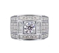 Grewod His Wedding Band 18K White Gold Luxury Style with 0.5ct Round Moissanite Men Anniversary Rings Size L 1/2