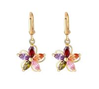 Grewod Jewellery Earrings, Women 18K Yellow Gold Flower Multicolor Marquise Ruby Citrine Amethyst Garnet Hoop Earrings