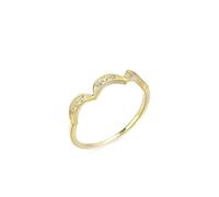 Grewod Jewellery Ring for Women 14K Gold Moon with Round Diamond Promise Rings Wedding Engagement Size W 1/2