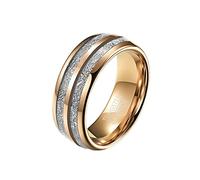 Grewod Jewellery Rings for Men, Tungsten Ring 8MM Rose Gold Double Groove Meteor Ring Engagement Rings Size L 1/2