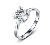 Grewod Jewellery Rings Simple, Women 9K White Gold Solitaire 0.5ct White Round Moissanite Ring Fashion Size M 1/2