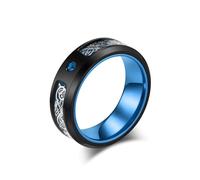 Grewod Jewellery Wedding Rings Stainless Steel Men 8mm Black Dragon Pattern with Blue Cubic Zirconia Comfort Fit Ring Band Size R 1/2