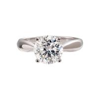 Grewod Jewellery Wedding Rings, Women 9K White Gold Polished Solitaire White Round Moissanite Simple Promise Ring Size I 1/2