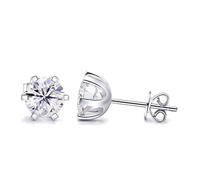 Grewod Ladies Earrings 14K White Gold Classic 6 Claw with 1ct Round Moissanite Women Stud Earrings
