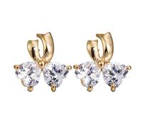 Grewod Ladies Earrings for Pierced Ears, Women 18K Gold Bow-Knot White Heart Moissanite Stud Earrings