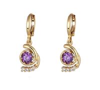 Grewod Ladies Earrings for Pierced Ears, Women 18K Gold Unique Design Purple Round Amethyst with Moissanite Dangle Earrings