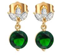 Grewod Ladies Earrings Studs, Women 18K Gold Leaf Green Round Garnet with Moissanite Earrings for Sensitive Ears