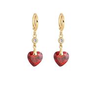 Grewod Ladies Earrings, Women 18K Gold Elegant Red Heart Lab Created Ruby with Moissanite Dangle Earrings