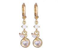 Grewod Ladies Earrings, Women 18K Gold Hoop with Pendant White Heart Moissanite Dangle Earrings