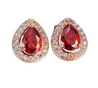 Grewod Ladies Earrings, Women 18K Rose Gold Teardrop Red Ruby with Lab Created Diamond Stud Earrings