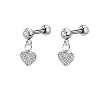 Grewod Ladies Earrings, Women 18K White Gold Heart White Round Moissanite Dangle Earrings Jewellery
