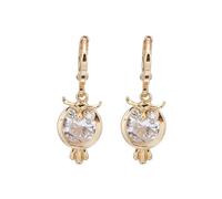 Grewod Ladies Earrings, Women 18K Yellow Gold Owl White Round Moissanite Dangle Earrings Jewellery