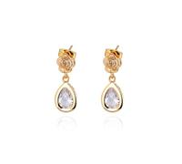 Grewod Ladies Earrings, Women 18K Yellow Gold Rose Flower with Teardrop White Moissanite Dangle Earrings
