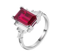 Grewod Ladies Engagement Ring 18K white Gold Elegant 2ct Created Ruby Wedding Anniversary Ring Jewellery Size O 1/2