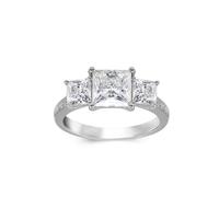 Grewod Ladies Ring 9K White Gold Elegant Square Princess Cut Moissanite Simple Band Ring Wedding Jewellery Size P 1/2