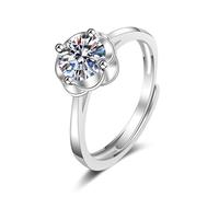 Grewod Ladies Ring, Women 14K White Gold Flower Adjustable White Round Lab Created Diamond Rings Jewellery Size K 1/2