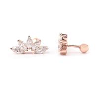 Grewod Ladies Stud Earrings 9K Rose Gold Leaf with Marquise Moissanite Earrings Hypoallergenic Wedding Jewellery