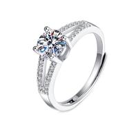 Grewod Ladies Wedding Band, Women 14K White Gold Adjustable 4 Prong 1ct White Round Lab Created Diamond Anniversary Rings Size S 1/2