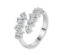 Grewod Ladies Wedding Bands 18K White Gold Open with Teardrop Rectangle Round Moissanite Ring Unique Jewellery Size V 1/2