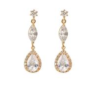 Grewod Long Dangling Earrings, Women 18K Yellow Gold Teardrop White Moissanite Earrings Jewellery