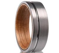 Grewod Mans Engagement Rings Tungsten 8mm Silver Brown Wood and Brushed Simple Wedding Rings Size T 1/2