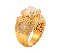 Grewod Men 18K Gold Ring Wide Luxury with 5ct Round Moissanite and Cubic Zirconia Unique Wedding Bands Size W 1/2