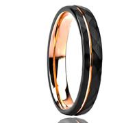 Grewod Men Band Ring Tungsten 4mm Rose Gold Black Two Tone Geometric with Groove Promise Ring Size T 1/2