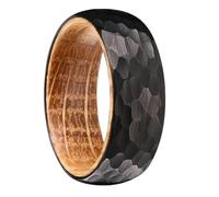 Grewod Men Ring Fashion Tungsten 8mm Black Brown Brushed Textured and Wood Wedding Ring Band Size T 1/2