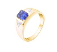 Grewod Men Ring Wedding 18K Gold Geometric with Rectangle Created Sapphire and Triangle Moissanite Jewellery Rings Simple Size W 1/2
