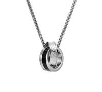 Grewod Men Stainless Steel Necklace Two-Tone Interlocking Ring with CZ, Black, Cubic Zirconia Pendant with Chain Jewellery