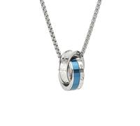 Grewod Men Stainless Steel Necklace Two-Tone Interlocking Ring with CZ, Blue, Cubic Zirconia Pendant with Chain Jewellery