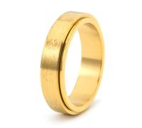 Grewod Men Stainless Steel Ring 6mm Gold Spinner Six Word Mantra Size R 1/2, Fidget Jewellery
