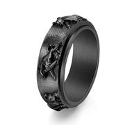 Grewod Men Stainless Steel Ring 8mm Black Spinner Bull Fidget Ring R 1/2, Rotating Jewellery