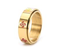 Grewod Men Stainless Steel Ring 8mm Gold Spinner Windmill Size N 1/2, Fidget Ring