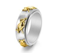 Grewod Men Stainless Steel Ring 8mm Silver Gold Spinner Bull Size V 1/2, Fidget Jewellery