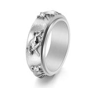 Grewod Men Stainless Steel Ring 8mm Silver Spinner Bull Fidget Ring V 1/2, Rotating Jewellery