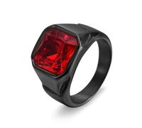 Grewod Men Stainless Steel Ring Black Red Square CZ Wedding Bands T 1/2, 15mm, Cubic Zirconia Wide Simple Engagement Ring Jewellery