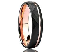 Grewod Mens Band Ring Tungsten 6mm Rose Gold Black Two Tone Geometric with Groove Comfort Fit Rings Size Z+1
