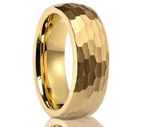 Grewod Men's Fashion Rings Tungsten 8mm Gold Dome Design Geometric Comfort Fit Wedding Simple Rings Size N 1/2