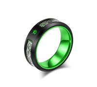 Grewod Mens Rings Unique Stainless Steel 8mm Black Dragon Pattern with Green Cubic Zirconia Comfort Fit Ring Jewellery Size Z