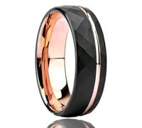 Grewod Mens Unique Wedding Bands Tungsten Ring 8mm Rose Gold Black Two Tone Geometric with Groove Comfort Fit Fashion Ring Size V 1/2