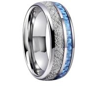 Grewod Mens Wedding Bands Tungsten Ring 8mm Dome Design Silver Wire and Blue Carbon Fiber Inlay Comfort Fit Ring Jewellery Size R 1/2