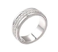 Grewod Mens Wedding Ring 14K White Gold with Luxury Double Rows Moissanite Engagement Ring Promise Jewellery Size S 1/2