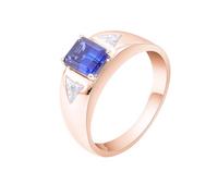 Grewod Mens Wedding Rings 9K Rose Gold Geometric with Rectangle Created Sapphire and Triangle Moissanite Anniversary Ring Size U 1/2