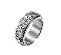 Grewod Metal Rings Men, 8 MM Stainless Steel Ring Silver Yin Yang Mantra Spinner Ring Jewellery Fidget Ring Size R 1/2