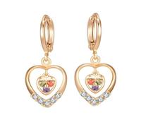 Grewod Pierced Earrings, Women 18K Gold Hollow Heart Red Purple Green Round Garnet Amethyst with Moissanite Dangle Earrings