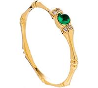 Grewod Promise Ring Women, 18K Gold Vintage Green Round Emerald with Diamond Anniversary Bands Size O 1/2