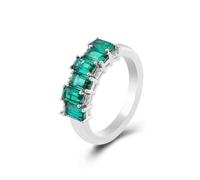 Grewod Promise Rings for Her 18K White Gold Created Emerald Wedding Anniversary Ring Women Engagement Jewellery Size J 1/2