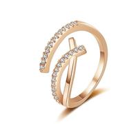 Grewod Promise Rings for Her, Women 18K Rose Gold Adjustable Infinity White Round Lab Created Diamond Simple Band Ring Size H 1/2